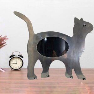 Cat Photo Frame Large Metal Freestanding Curved Large 11” Table Decor Silver 4x6